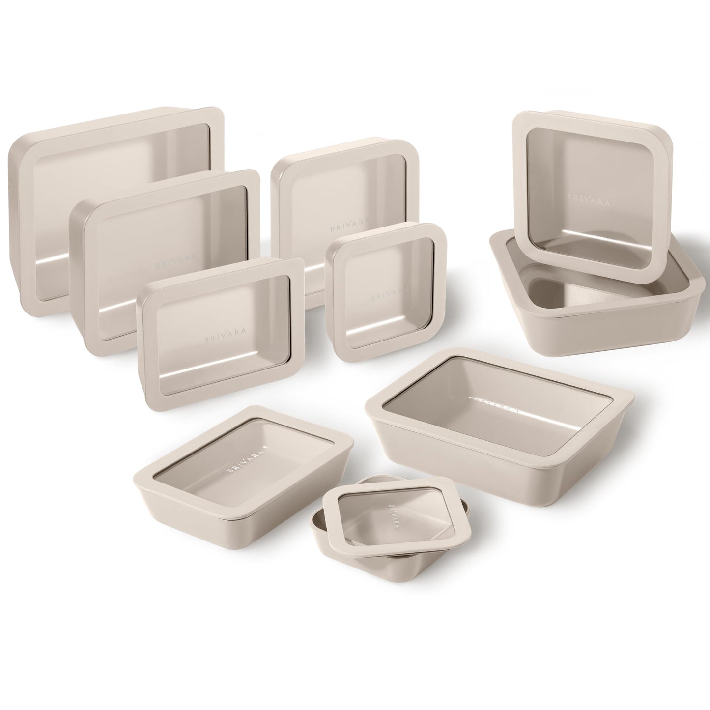 BRIVARA HOME 20-Piece Glass Food Storage Containers Set with Lids (10 Containers + 10 Lids) | Microwave-Safe Airtight Seal, Oven-Safe Ceramic-Coated Glass | Zero Plastic, No PFAS/PFOA/BPA [Crema]