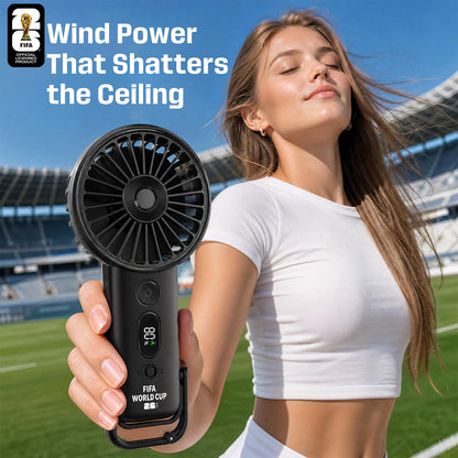 Covbozk FIFA World Cup 2026 Licensed 5-Gear Wind Handheld Turbo Fan and 3-in-1 Wireless Earbuds Flashlight for Outdoor Travel