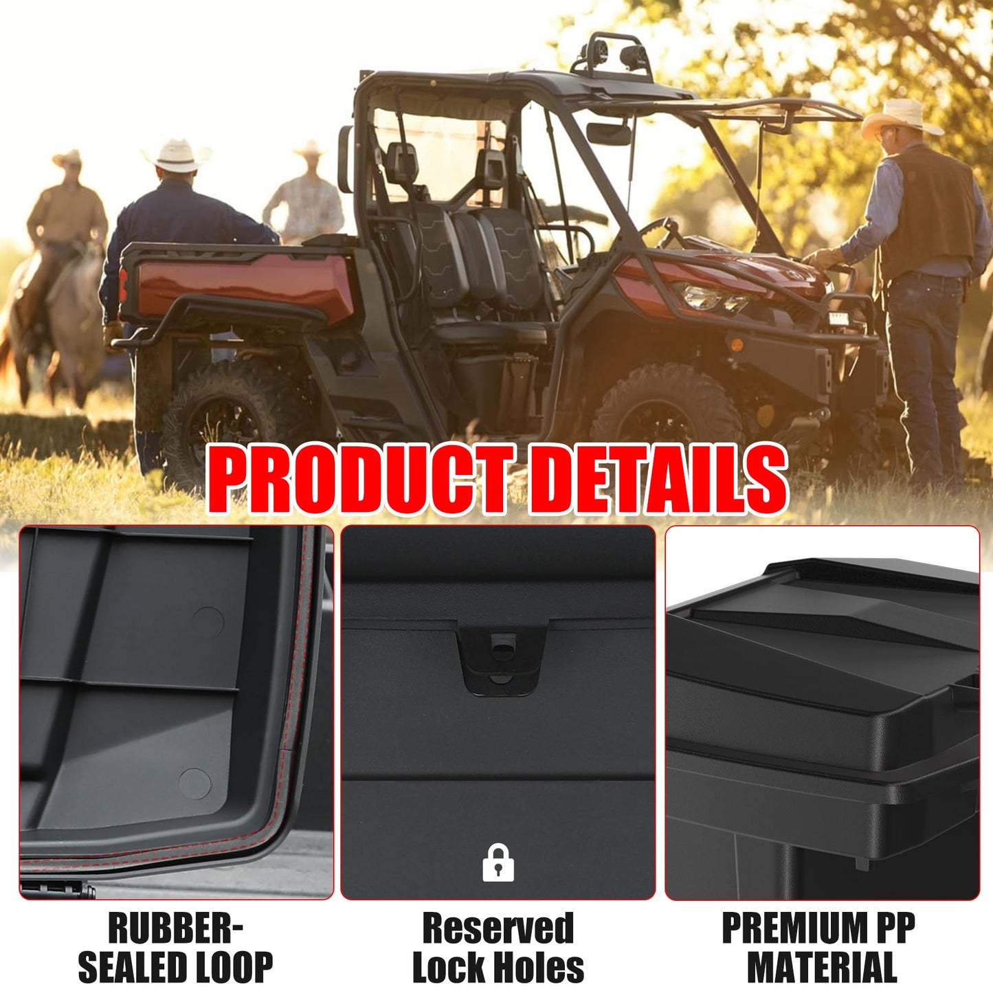 XATVXUTV 20L UTV Cargo Storage Box for Can-Am Defender/Commander, Waterproof Removable Rear Bed Storage Bin with Top Tool Tray for Can Am Defender HD5 HD7 HD8 HD9 HD10 Max/Commander Accessories