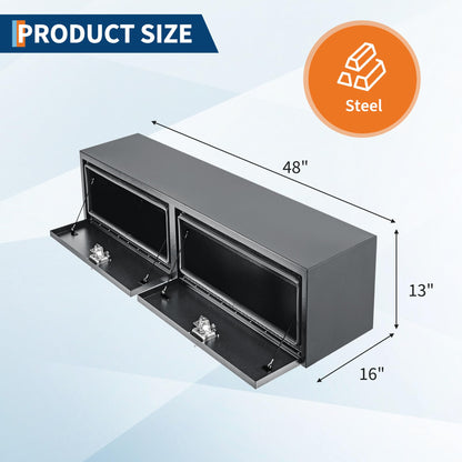 Garvee Black Steel Underbody Truck Tool Box, Truck Bed & Underbelly RV Storage Box, Locking t-Latch, Weather-Resistant, Heavy-Duty Job Box for Pickup Truck Bed, RV, Trailer, 48 in x 16 in x 13 in