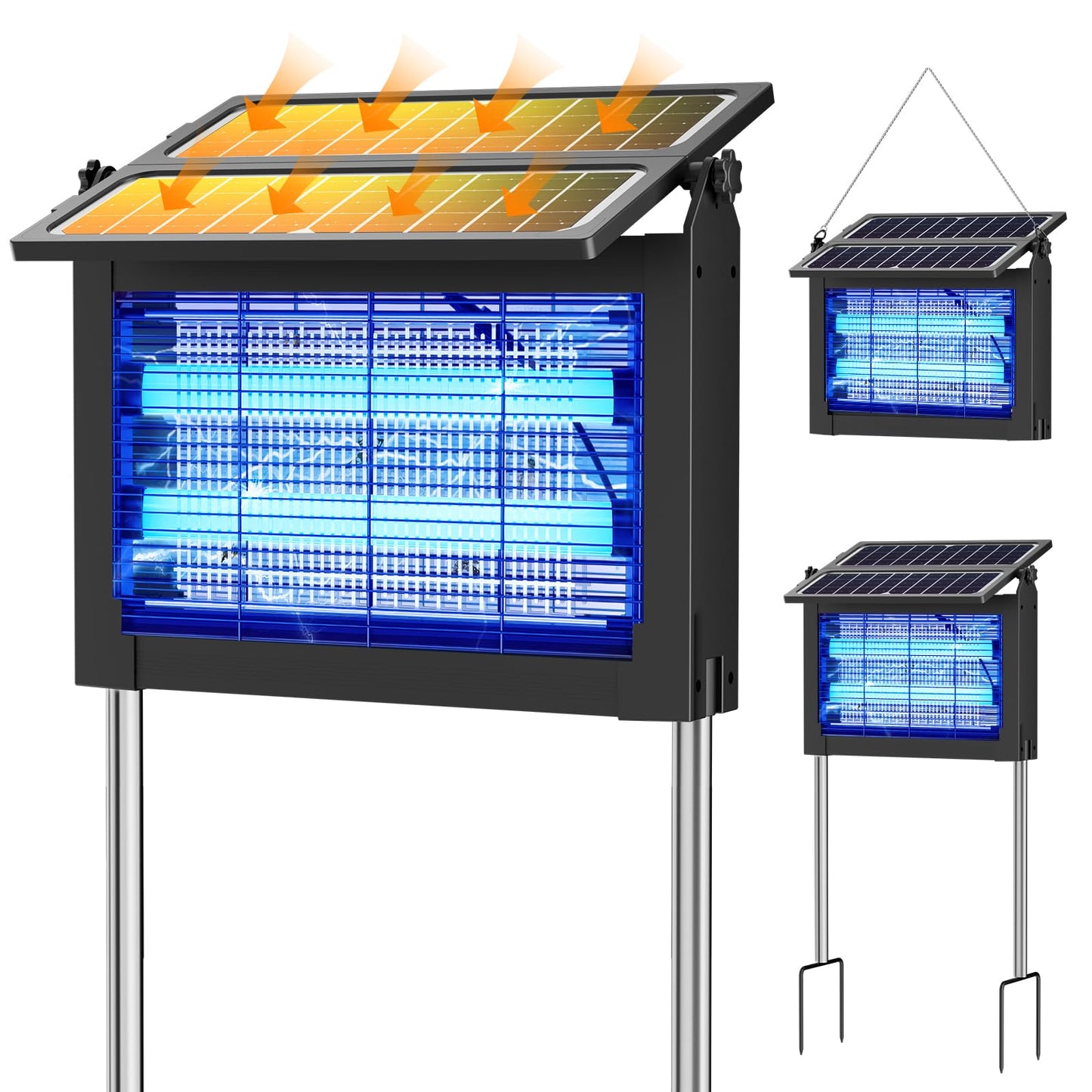 Solar Bug Zapper Outdoor-4500V Mosquito Zapper Outdoor Fly Killer-with Dual Adjustable Solar Panel Waterproof-Portable Electric Fly Trap for Patio, Garden, Backyard, and Camping
