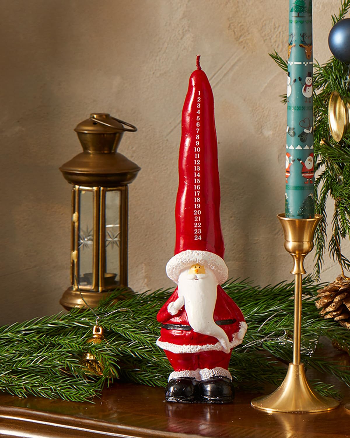 Christmas Taper Candles 10 Inch Unscented Santa Candlesticks for Christmas Table Decor, Winter Centerpieces, Advent Displays, Fireplace Mantel, Seasonal Home Decor,Red&White