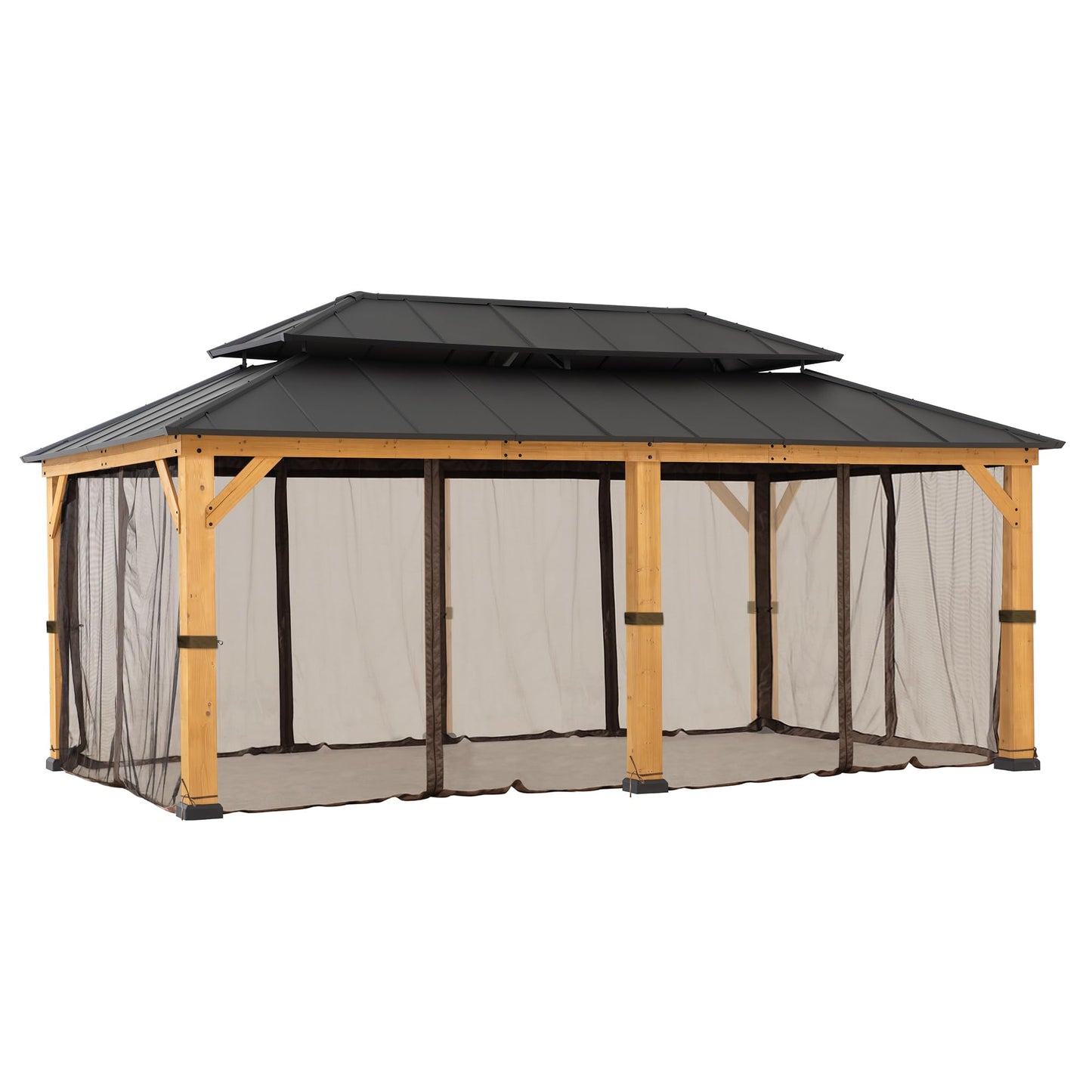 Sunjoy Replacement Mosquito Netting Panels,Waterproof 6- Panels Screen Walls for 12 x 20 ft Outdoor Gazebo, Patio & Backyard Protection, Brown