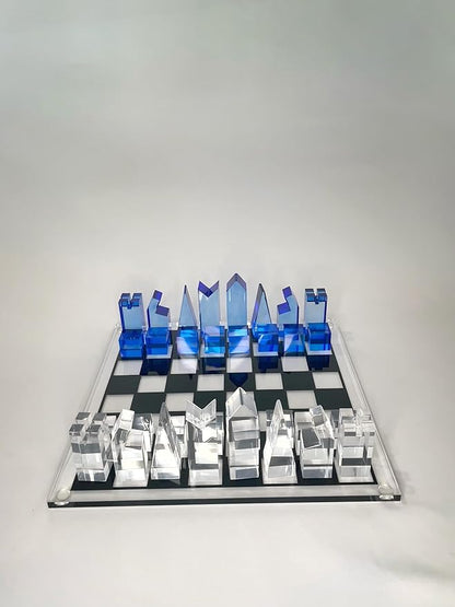 Luxury Acrylic Chess Set Sophisticated Stylish Design Multiple Colors Available (Clear/Blue-Azure)