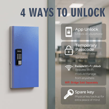 WeHere 48-Key Smart Key Lock Box Wall-Mount, Key Cabinet with Key Management App(Track Key Borrow/Return), Keypad, Bluetooth & WiFi Unlock (Sold Separately) for Commercial, School, Rental, Office