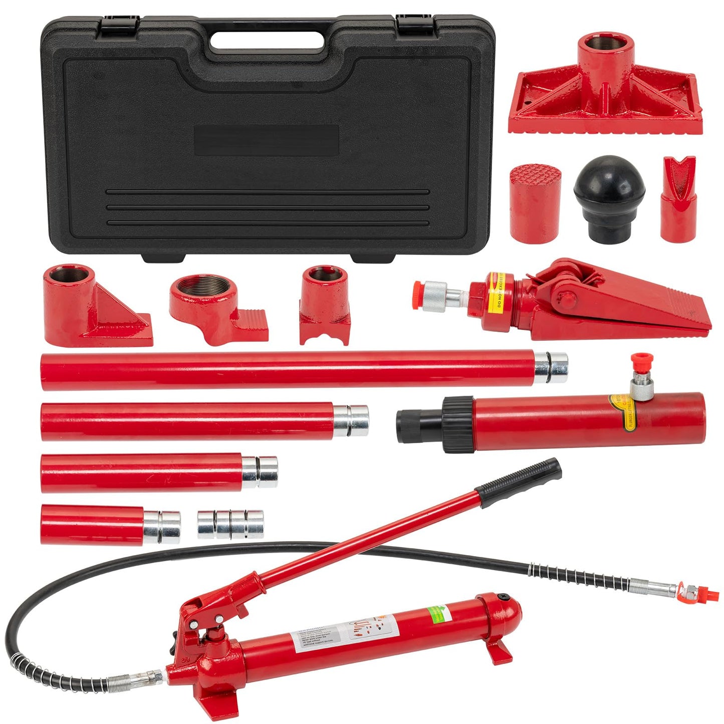 4 Ton Porta Power Hydraulic Jack Kit, 8800 Lbs Capacity Hydraulic Multifunctional Jack with 3.9 ft/1.2 m Oil Hose, Auto Body Frame Repair Kit, Storage Case, for Car Repair, Truck, Garage