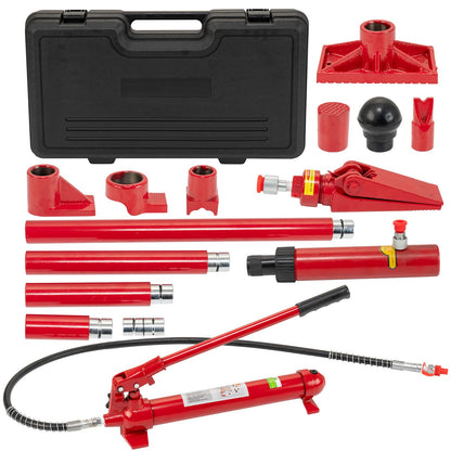 4 Ton Porta Power Hydraulic Jack Kit, 8800 Lbs Capacity Hydraulic Multifunctional Jack with 3.9 ft/1.2 m Oil Hose, Auto Body Frame Repair Kit, Storage Case, for Car Repair, Truck, Garage