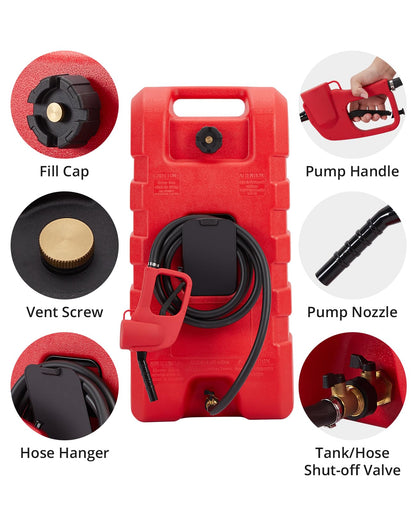 15 Gallon Fuel Caddy,Gas Can with Pump &Manual Nozzle,Fuel Transfer Tanks with 10Ft Delivery Hose and Wheels - for Generators, Tractors, Boats for Farm & Construction Use,Red