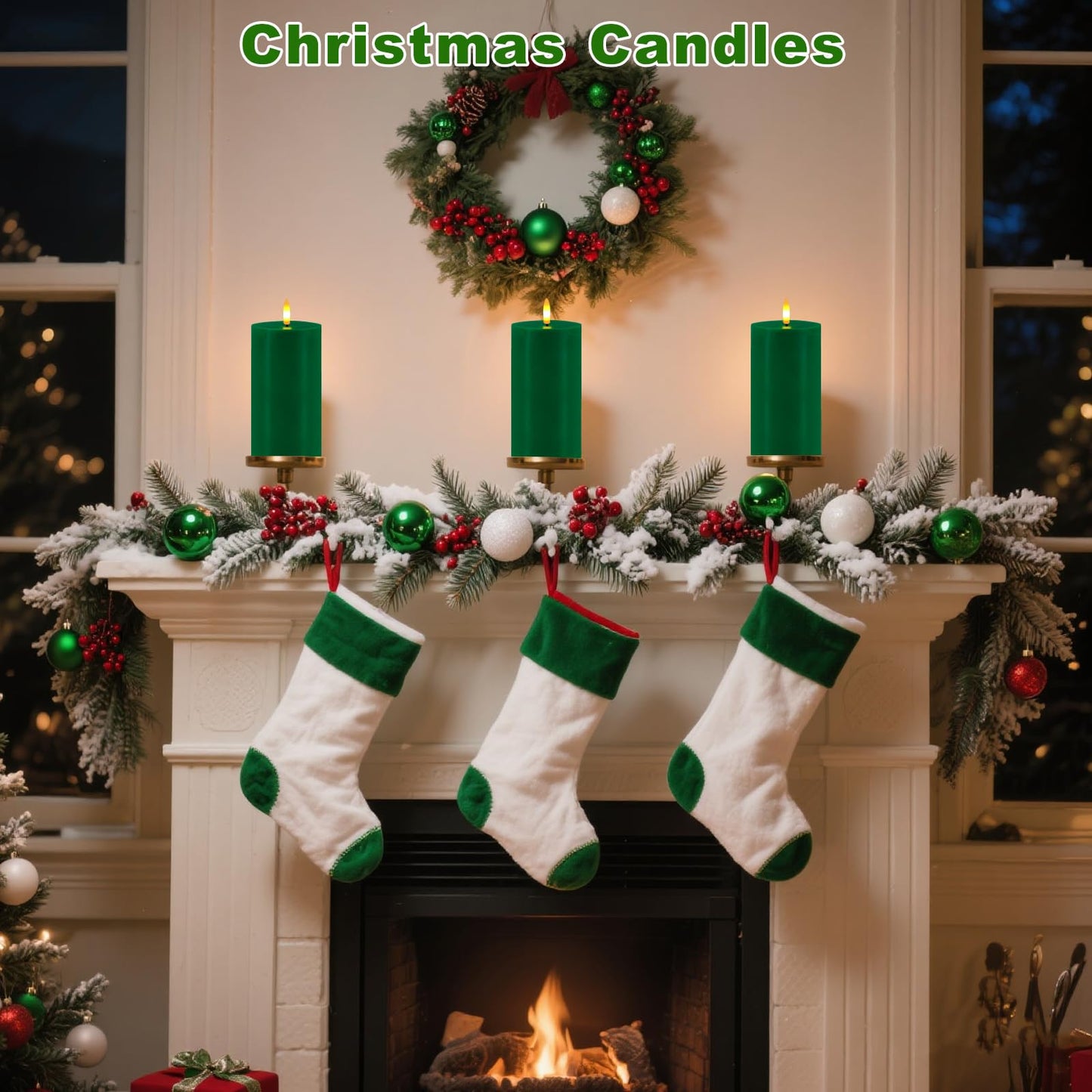 Green Flameless Candles, Set of 2 7"x3" Flickering LED Candles with Remote & Timer, Dimmable Electric Pillar Candles Battery Operated, Candles Light for Home St. Patrick's Christmas Decor (Green)