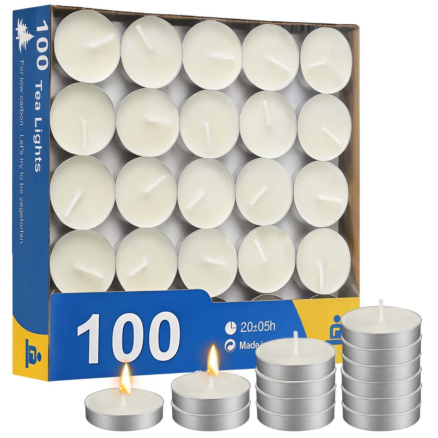 WIKIMO Unscented Tea Lights Candles White 100 Pack Mini Votive Candles Smokeless for Decorating Home,Pool,Shabbat,Wedding,Emergencies,Christmas,Halloween,Parties
