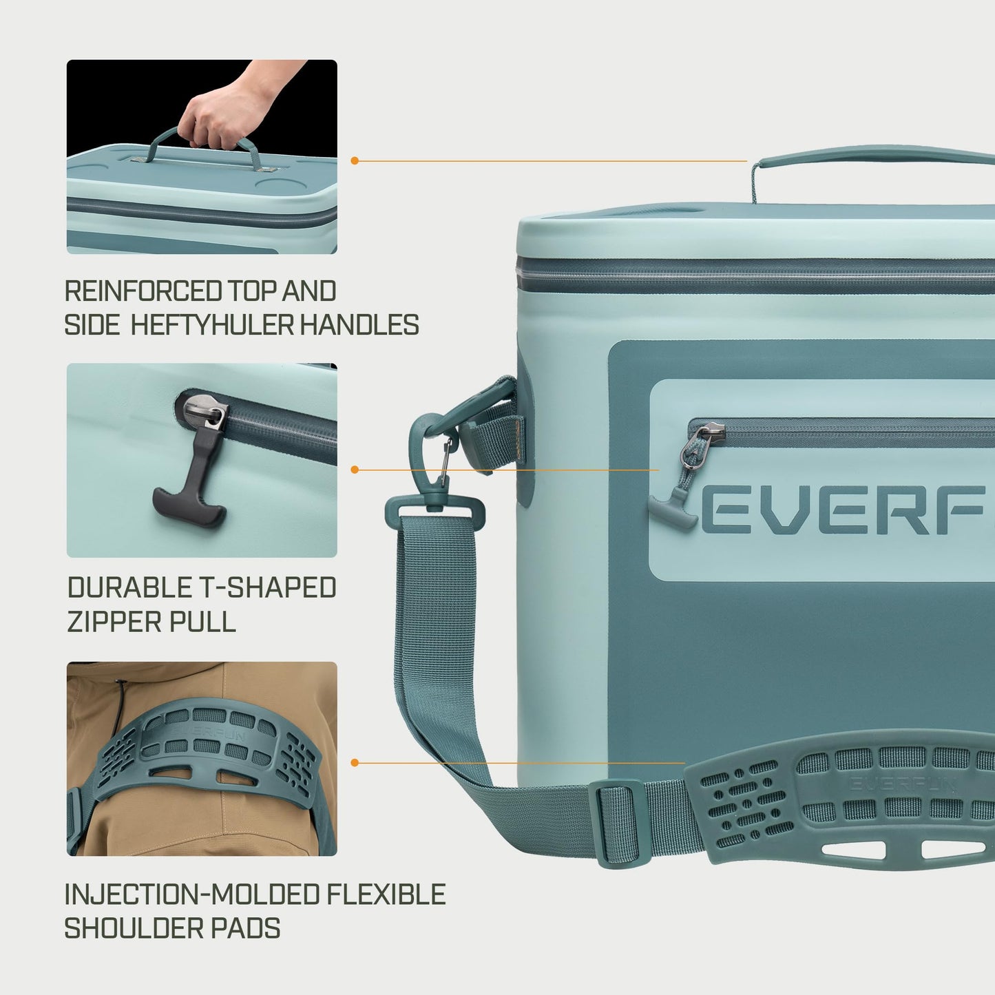 EVERFUN Soft Cooler 30 Can, Portable 24qt Insulated Small Cooling Lunch Box for Men and Women, Leakproof Ice Chest Bag for Travel, Beach, Camping, Boating, Fishing, Tailgating, Work and Picnic