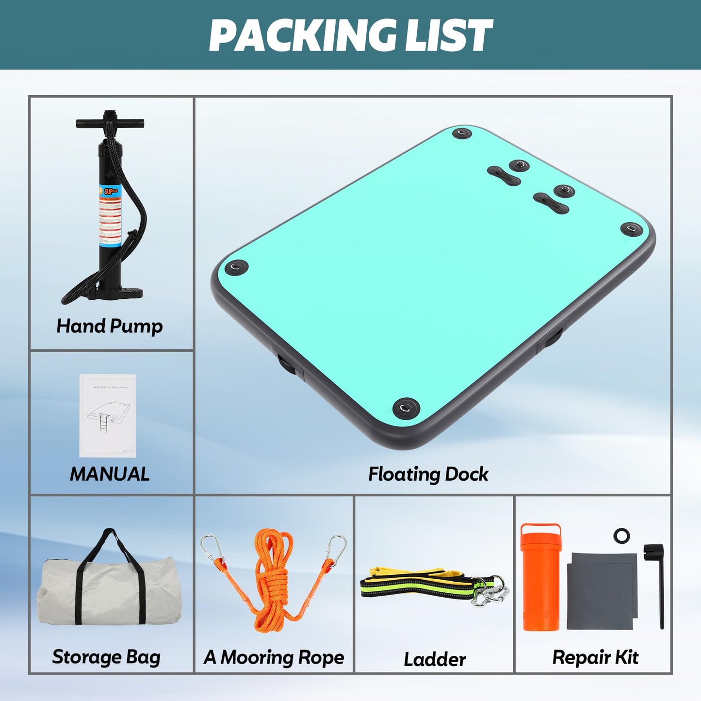FAHKNS Inflatable Floating Dock Air Dock Platform Non-Slip Surface Floating Island Raft for Lake Pool Beach Ocean 6ft x 5ft x 0.5ft