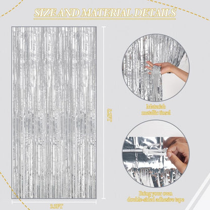 DECOCKRAT 3 Pack Foil Fringe Backdrop - Silver Shiny Tinsel Curtains for Party Decoration/Photo Booth Props - 3.3x8.2 FT Metallic Foil Backdrop for Birthday, Wedding, Graduation, Christmas.