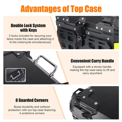 GEARZONE 55L Motorcycle Top Case with Molle Panel Universal Motorcycle Top Box for Motorcycles Suitable for Stowing Helmets and Luggage