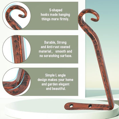 Feed Garden 10-Inch Decorative Hanging Plant Brackets - 2 Pack for Outdoor Use, Antique Bronze Finish
