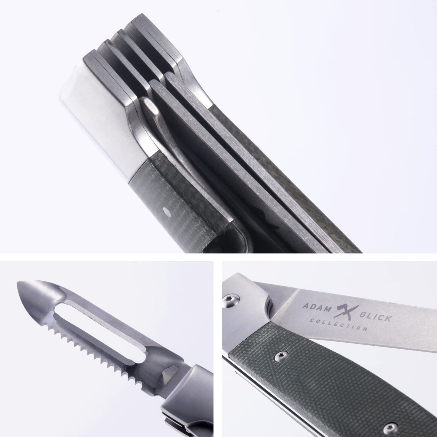 Messermeister Adventure Chef Summit Set, Distressed Linen - Folding 6” Chef’s Knife, 6” Fillet Knife, Steak Knife, Fork & Spoon, Peeler & Parer, TPE Cutting Board + Waxed Canvas Case