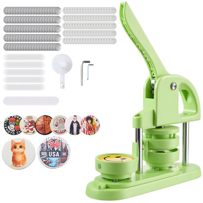 VEVOR Button Maker Machine, 58mm/2.25in Plastic Pin Maker with 100pcs Button Parts, Circle Cutter and Hex Wrenches, Reinforced Ergonomic Handle, for DIY Badges, Personalized Pins and Key Chains, Green