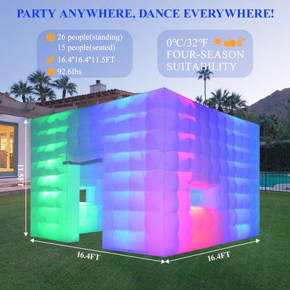 SAYOK Inflatable Party Tent 16.4'x16.4'x11.5' with LED Wall Wash Lights, Night Club Tent for Adults Wedding Birthday Backyard Party Business Events