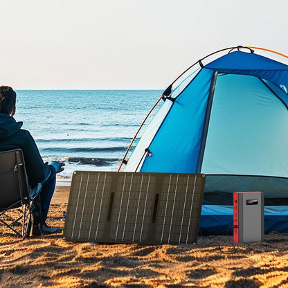 Portable Solar Generator 300W Power Station with Foldable 60W Solar Panel, Portable Power Bank 65W with DC AC Outlet 110V for Laptop Smart Device Home RV Outdoor Hiking Camping Adventure