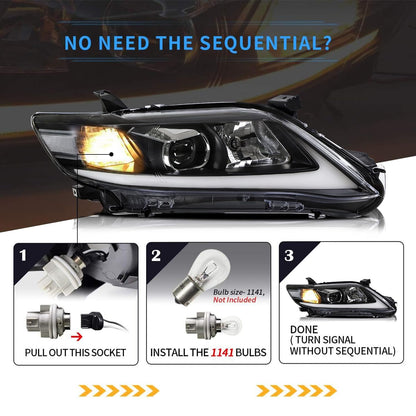 VLAND Led Front Lamps Compatible with 2010-2011 Camry Base, LE, SE and XLE(US Version) w/Sequential w/1141 Bulb w/H7 Bulbs