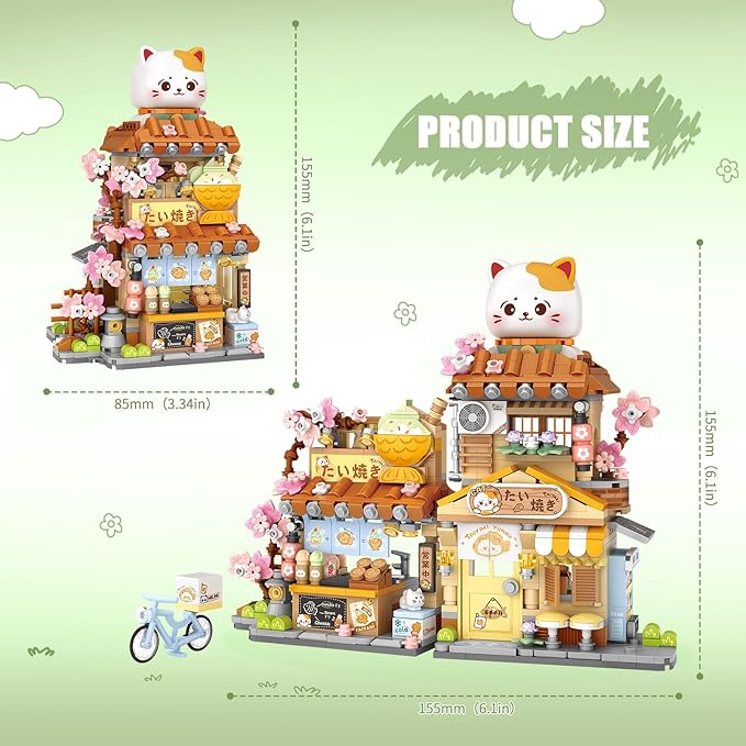 Japanese Street View Taiyaki Shop Mini Building Blocks for Girls 6-12 MOC Creative Building Toys Cute Panda Building Set Simulation Architecture Construction Toy Gift Idea for Kids Adults (923 PCS)