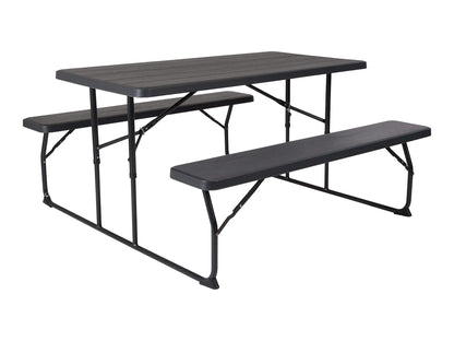 Flash Furniture Insta-Fold Picnic Table - Charcoal Wood Grain Folding Picnic Table Bench Set for Adults - 4.5 Foot Folding Table