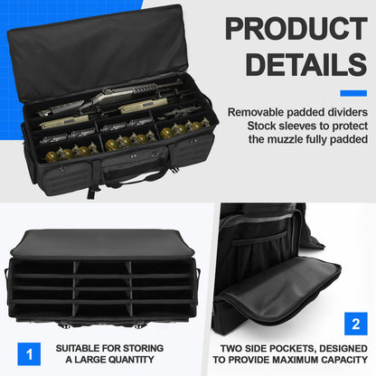 Bulyoou 42" Soft Rifle Case for 4 Guns with Molle, Tactical Multi Gun Bag with Padded Dividers and Backpack Straps, Extra Pockets for Outdoor Hunting and Shooting Range, Safe Storage Shipping (Black)