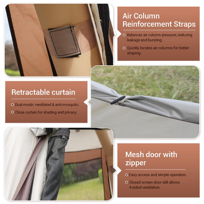 Ziziella Inflatable Tents for Camping, Easy Setup Inflatable Tent Glamping Tent with Pump,Waterproof Oxford 4 Season Air Tent with Skylight Mesh Windows for 2-4 Person