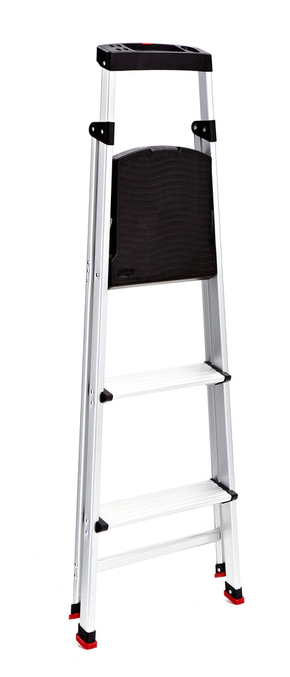 Rubbermaid 3-Step Ladder, Aluminum Lightweight Folding Step Stool with Project Top, Silver, Tested to US Safety Standards, No Assembly Required