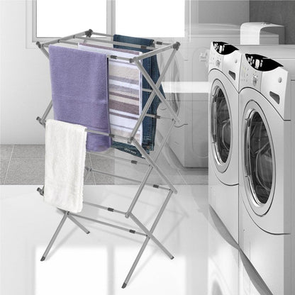 BLACK+DECKER 3 Tier Expandable Collapsing Foldable Laundry Rack for Air Drying Clothing, Space Saving Heavy Duty Lightweight Metal Drying Rack, Grey