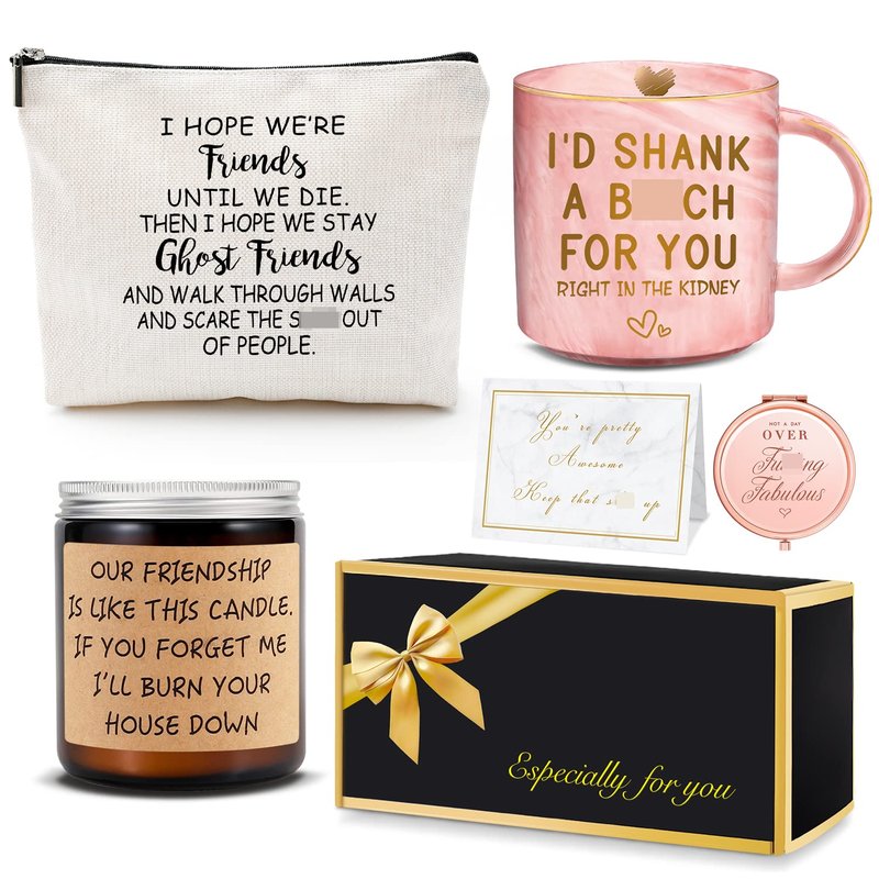 YENCHORN Best Friend Birthday Gifts for Women Friendship Gifts for Women Funny Best Friend Gift for Woman Bestie Gift for Woman Bff Bestfriend, Coffee Mug Makeup Bag Mirror Card