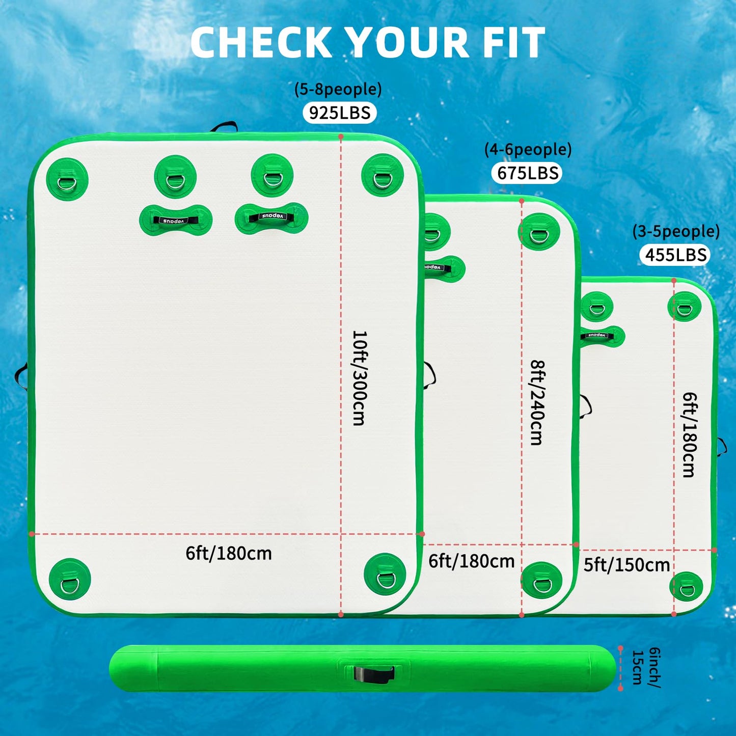 Vapaus Inflatable Floating Dock Air Dock Platform 6ft/8ft/10ft Non-Slip Inflatable Water Swim Mat Floating Island Raft for Pool Lake Beach Ocean Fishing Relaxing (Lagoon Green, 5ft x 6ft x 6")