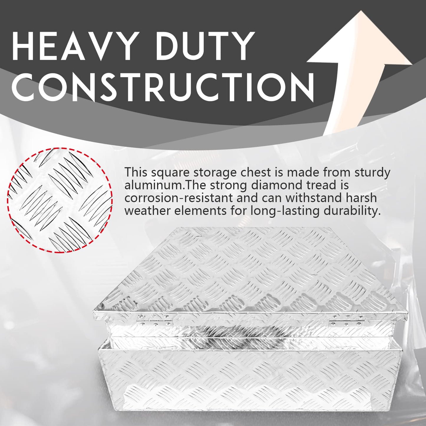 Edicapo 27" x 13" x 13" Trailer Tongue Tool Box with Latch and Keys Heavy Duty Aluminum Trailer Toolbox Organizer Truck Underbody Box Compatible with Pick Up Truck Bed RV Trailer ATV Silver