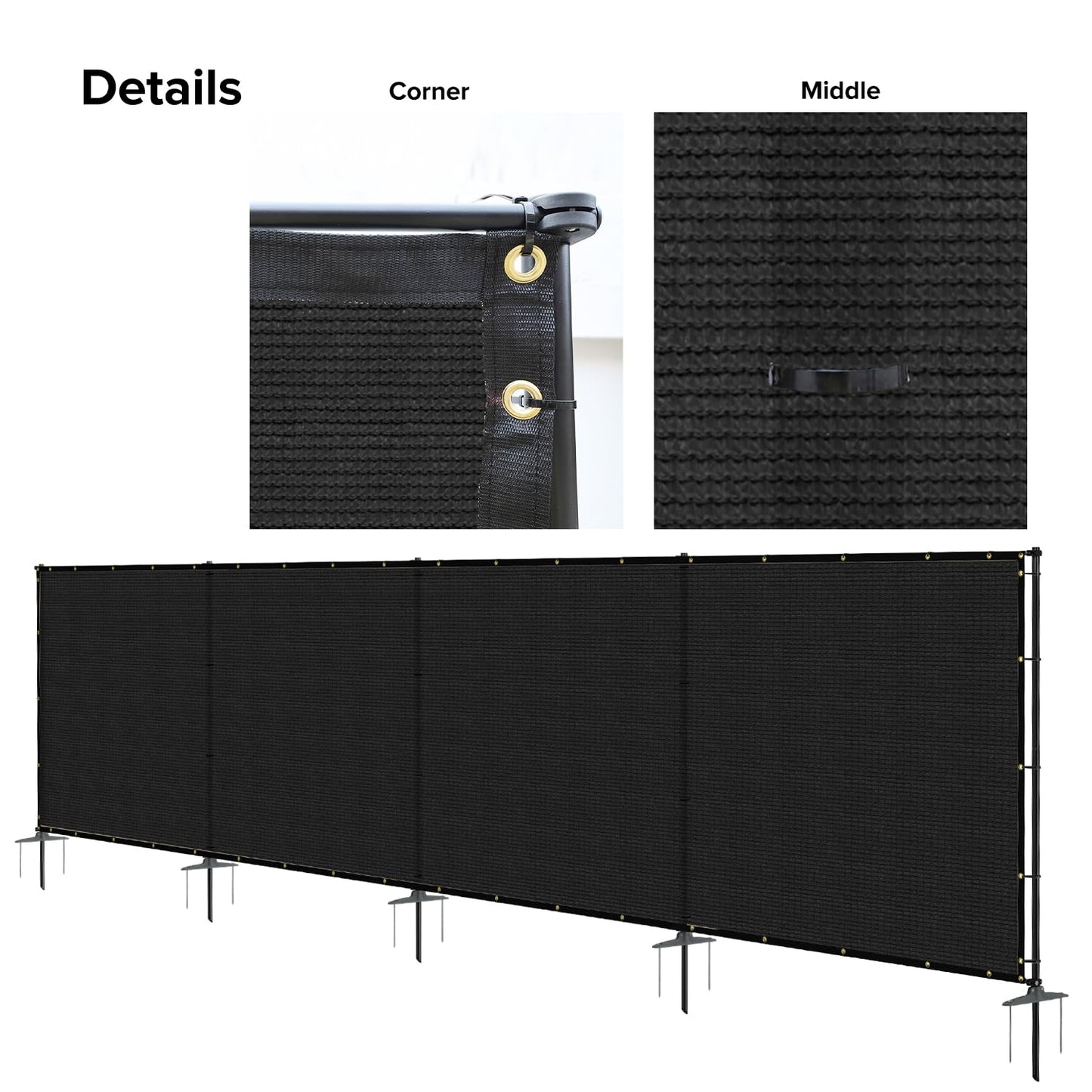 INFRANGE 6'x24' Privacy Fence Kit Freestanding Mesh Screen with Iron Poles Temporary Fencing Outdoor Patio Backyard Divider Dog Air Conditioner Trash Fence Black Custom
