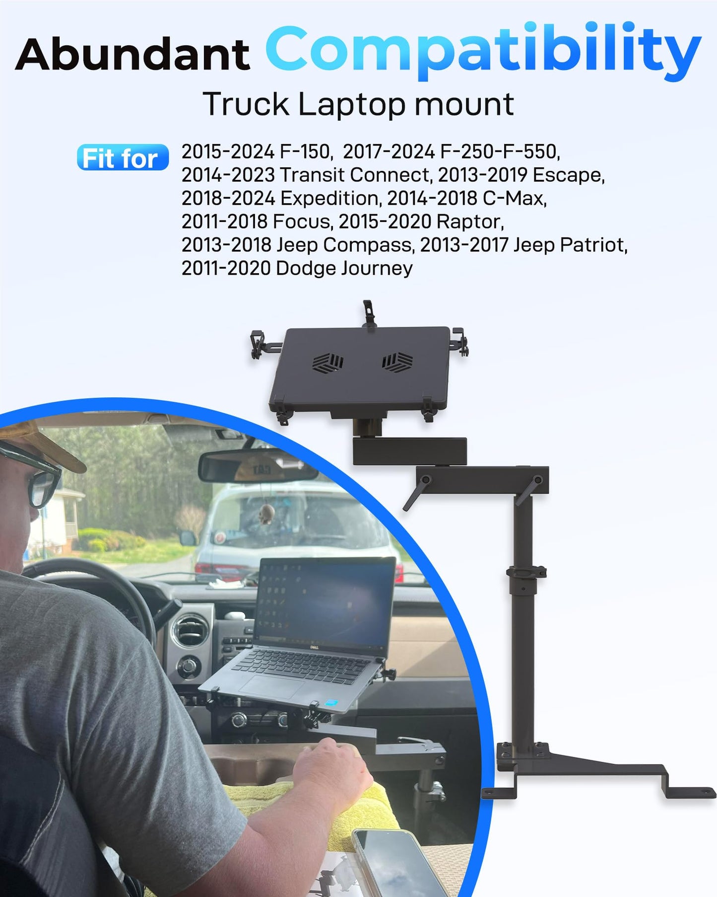 SPIRRELAB Truck Laptop Mount Fit for Ford F150, F350, F250, F550, No-Drilling Truck Computer Mount Holder for Laptop up to 17"