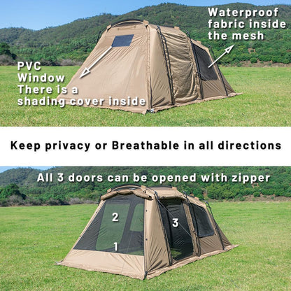 Outdoor Camping Tent 6 Person, Large Family Tunnel Tent with 4 Door 2 Window