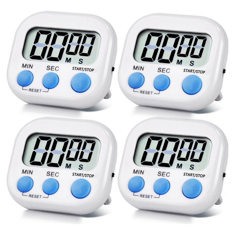 4 Pack White Digital Kitchen Timer Magnetic Digital Timer with Big Display Loud Ring Cooking Timers for Cooking, Game, Gym, Break Time, Classroom (4, White)