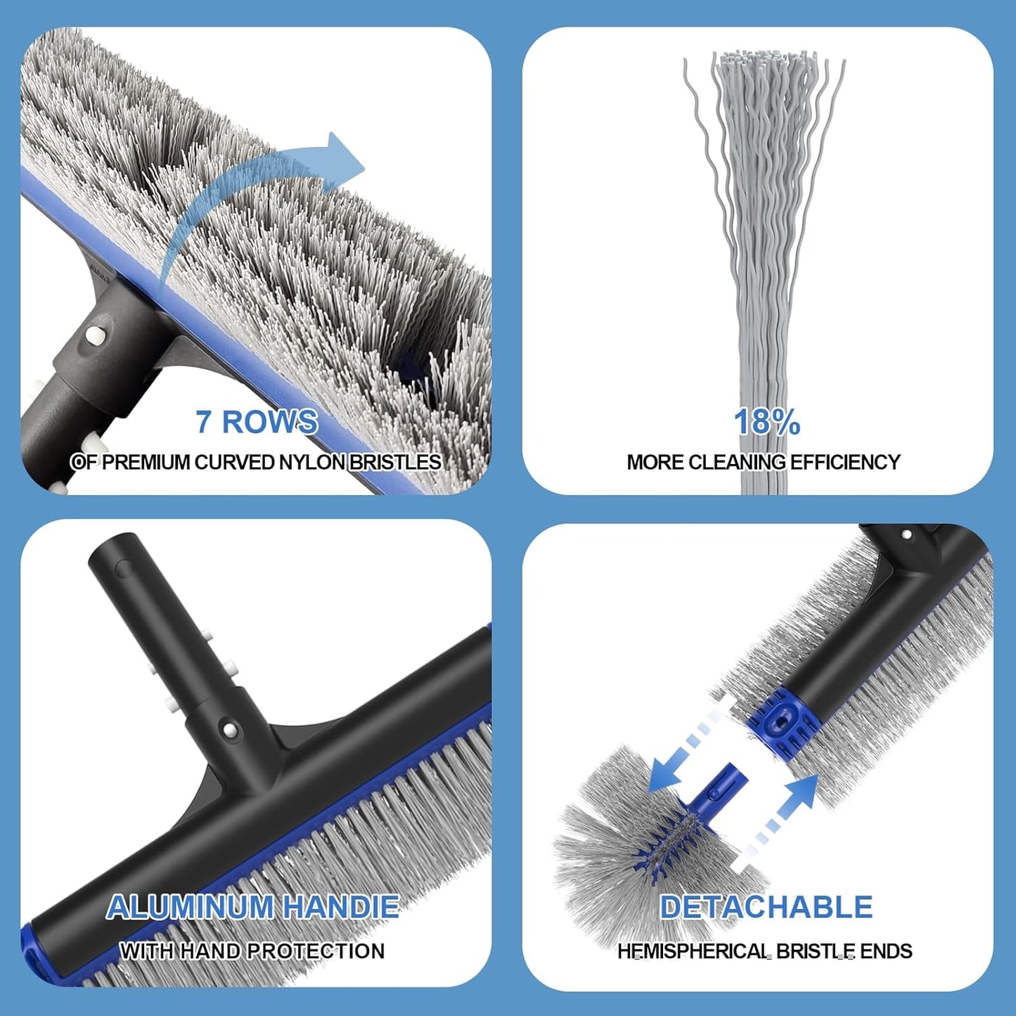 Poolvio 5-in-1 Pool Cleaning Kit - Semi-Deep Skimmer Net, Aluminum Leaf Rake & 20' Brush with 13ft Pole