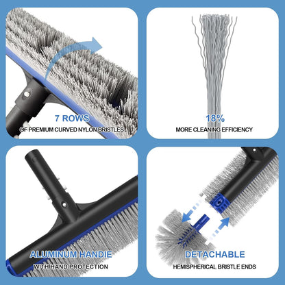 Poolvio 5-in-1 Pool Cleaning Kit - Semi-Deep Skimmer Net, Aluminum Leaf Rake & 20' Brush with 13ft Pole