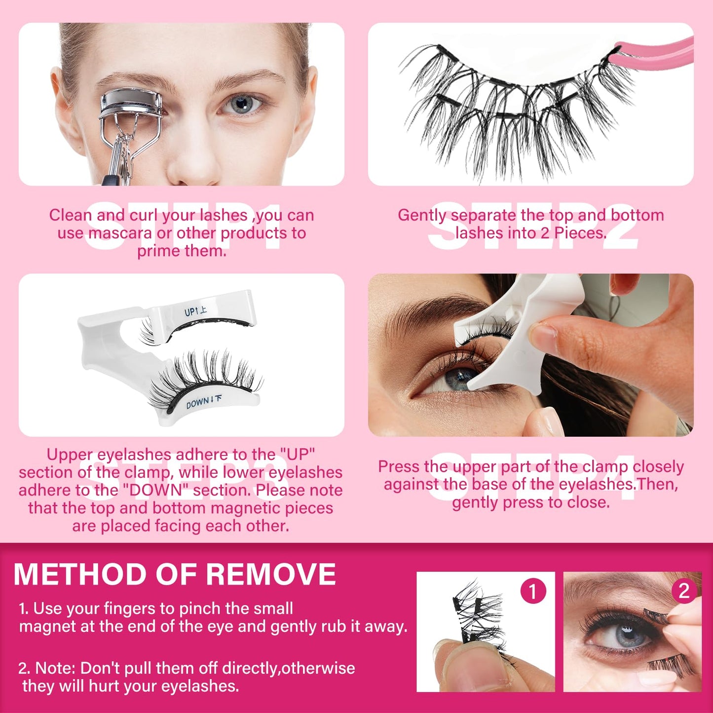 Magnetic Eyelashes With Applicator Long Lasting and Reusable Magnetic Lashes Kit 4Pcs Magnets Per Piece No Glue Needed False Eyelashes Waterproof,Cruelty Free,Easy To Wear(1pair,Charm)