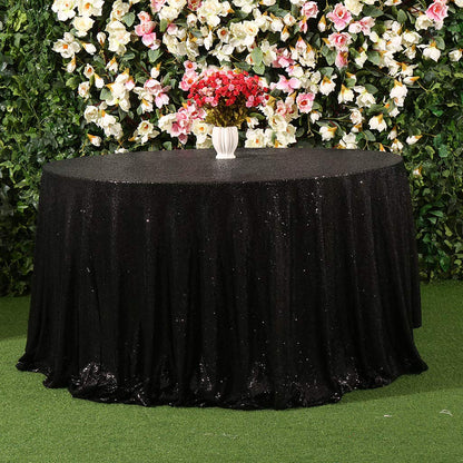 Juya Delight 120-Inch Round Black Sequin Tablecloth for Wedding Birthday Party Festival Ceremony Dessert Table