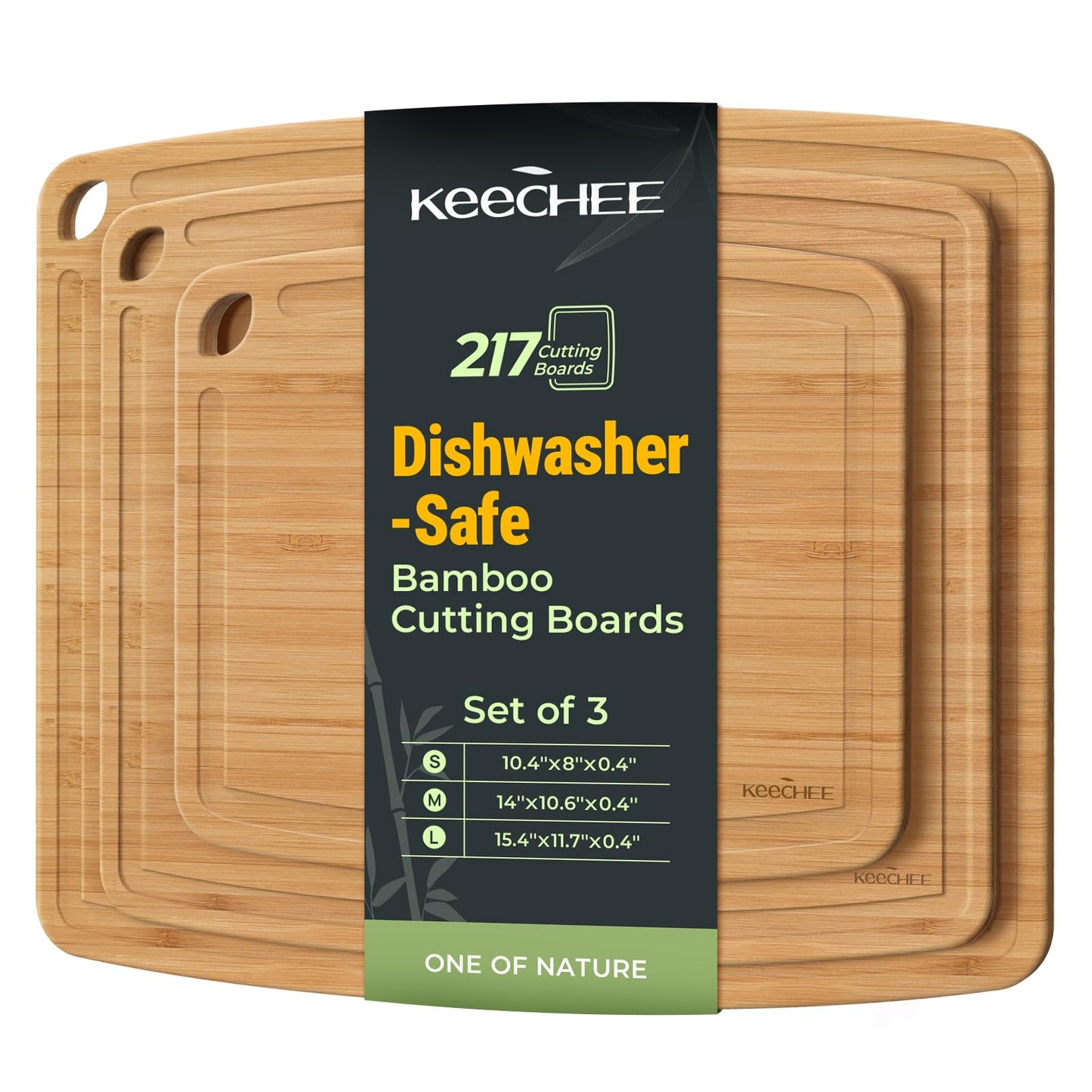 Dishwasher Safe Bamboo Cutting Boards Durable Lightweight Wood Cutting Board for Busy Kitchen, Easy Clean Wooden Chopping Boards with Juice Groove Set of 3 (L+M+S)