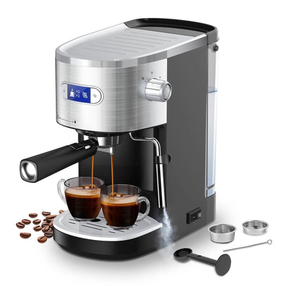 Xbeauty Espresso Machine 20 Bar, Semi-Automatic Professional Coffee Machine for Cappuccino & Latte with Milk Frother Steam Wand,LCD Display,45 oz Removable Water Tank,NTC Digital Temp Control,Black