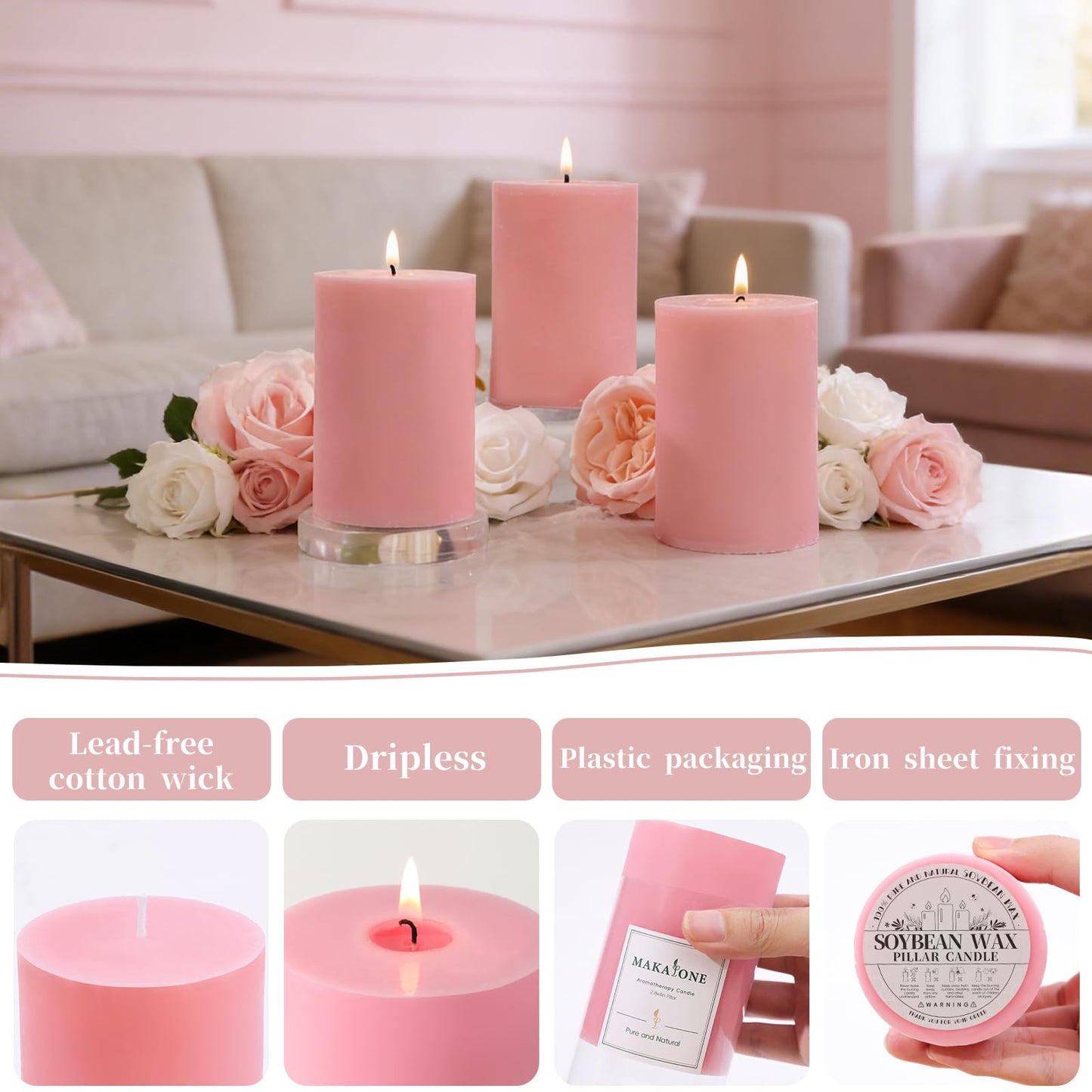 4 Pack Apple Cinnamon Scented Pillar Candles,Natural Soy Wax Candles-2.8x4In,Smokeless & Non-Toxic,60H Long Lasting Burning Fragrance Candles for Home,Mother’s Day Gifts,Spa Relaxation