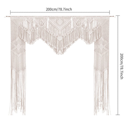 ANMINY Boho Macrame Wedding Backdrop for Arbor Arch Large Macrame Curtains Wall Hanging Handmade Window Doorway Macrame Curtains Tapestry Art Decor with Tassels 79''W x 79''L