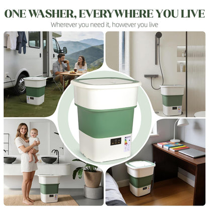 LovHomdecr Portable Washing Machine, 1.8 Cu.Ft Large Capacity Foldable Washer with Spin Basket & 150W Motor, Timer Control for Apartment, RV, Camping & Travel – No Laundry Room Needed (White Green)