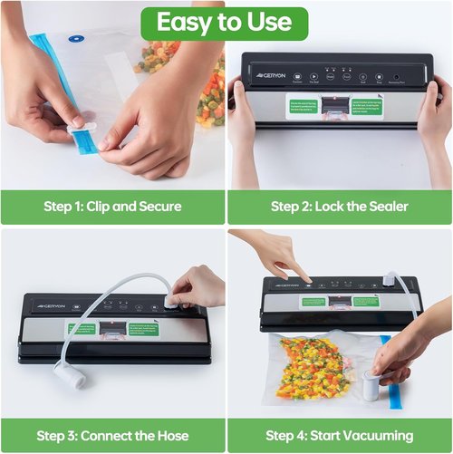 GERYON Vacuum Sealer Machine - Automatic Food Sealer for Dry & Moist Foods, Compact Design with LED Touch Panel, Includes Zipper Bags & Roll (Silver)