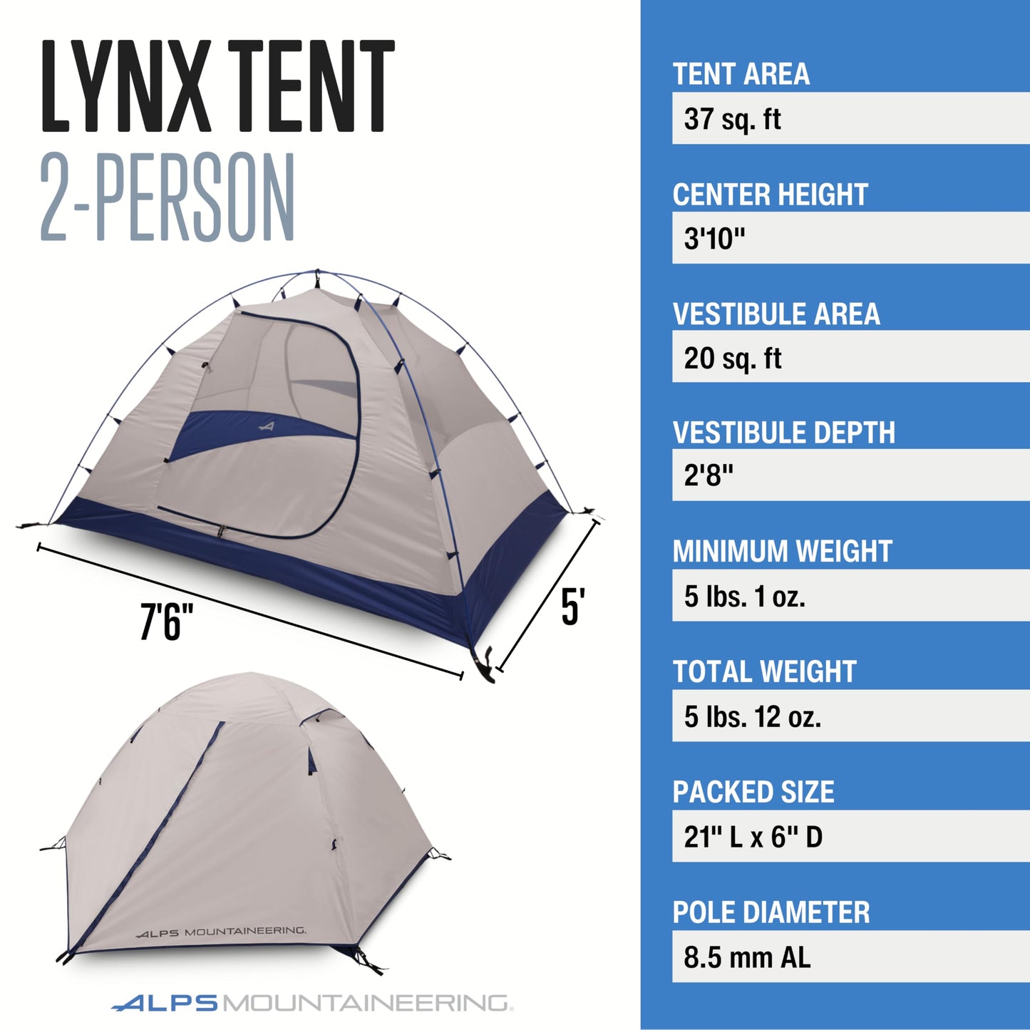 ALPS Mountaineering Lynx 2-Person Backpacking and Camping Tent Easy Setup, Weatherproof, Spacious & Ventilated Camping Tent/Lightweight