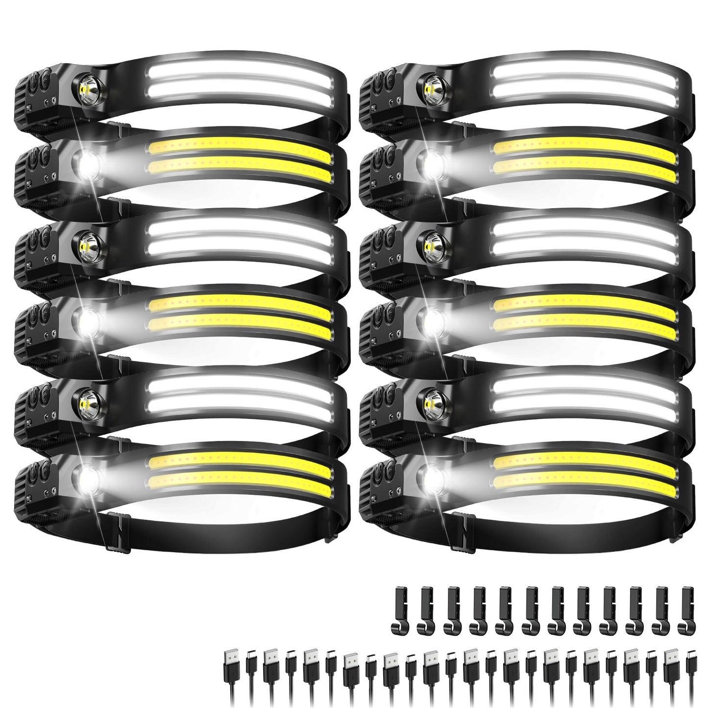 CCDobbs Rechargeable Headlamps 12 Pack, LED Headlight 230° Ultra Wide Beam, 6 Modes Waterproof Head Lamp, Hands-Free Forehead Light for Camping, Hiking, Running, Outdoor Gear