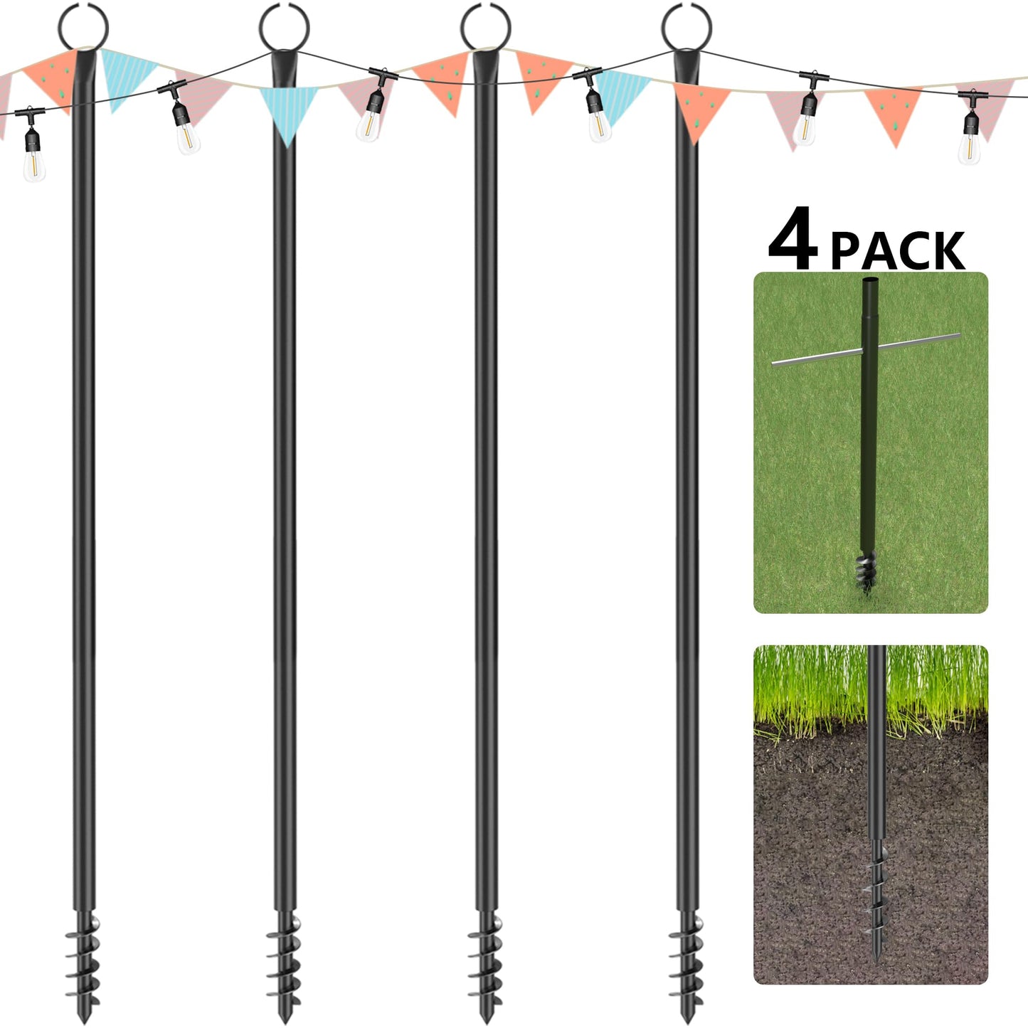 Espird String Light Poles for Outside 4 Pack, 10.5 Feet Outdoor String Lights Poles for String Lights, Backyard Patio Light Poles for Bistro Party Wedding, Metal Outdoor String Light Pole